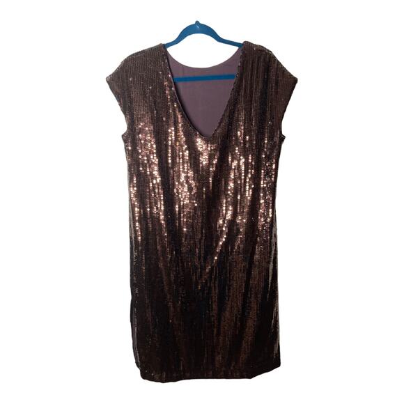 ANTHROPOLIGIE Maeve Kara brown sequin shift cocktail dress size Medium NWT - Picture 3 of 8